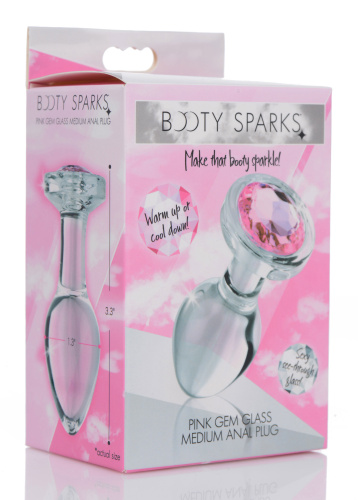 Pink Gem Glass Anal Plug - Medium  2