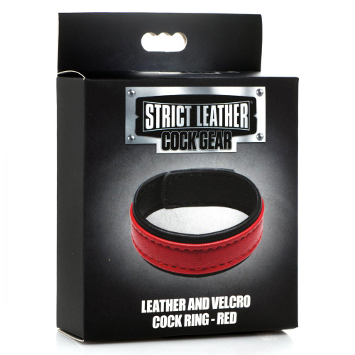 Leather and Velcro Cock Ring - Red  2