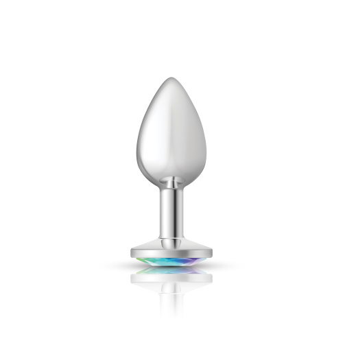Clear Iridescent Round Gem Silver Metal Plug - Sm  5