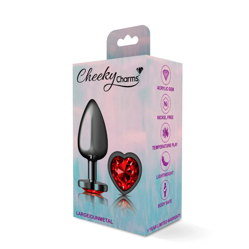 Deep Red Heart Gem Gunmetal Metal Plug - Lg  5