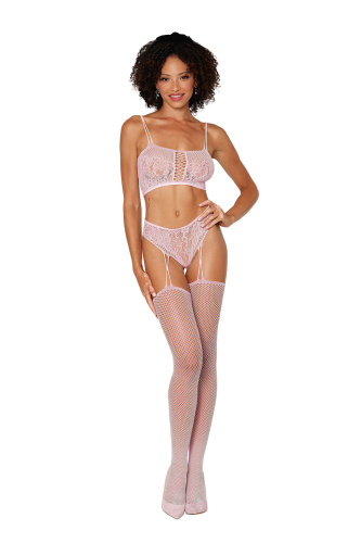 Bralette and Garter Hose - One Size - Pink  2