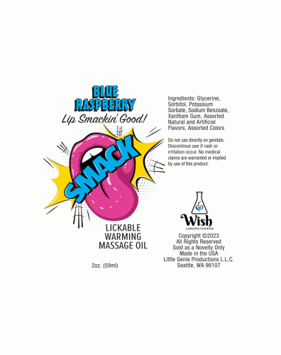 Smack Warming and Lickable Massage Oil - Blue  Raspberry 2 Oz