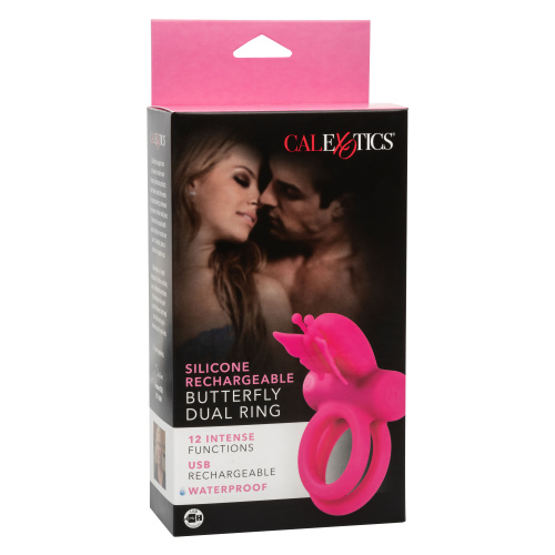 Silicone Rechargeable Dual Butterfly Ring - Pink  2