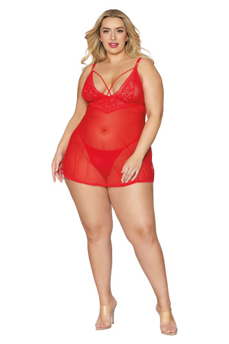 Babydoll and G-String - Queen Size - Lipstick Red  2
