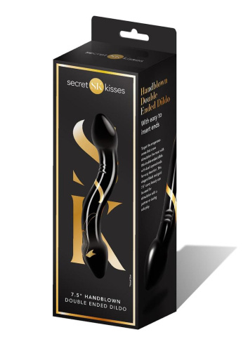Secret Kisses - 7.5 Inch Handblown Double Ended  Dildo - Black  2