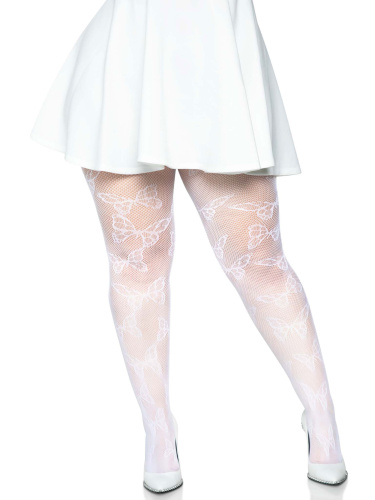Butterfly Net Tights - 1x/2x - White  3