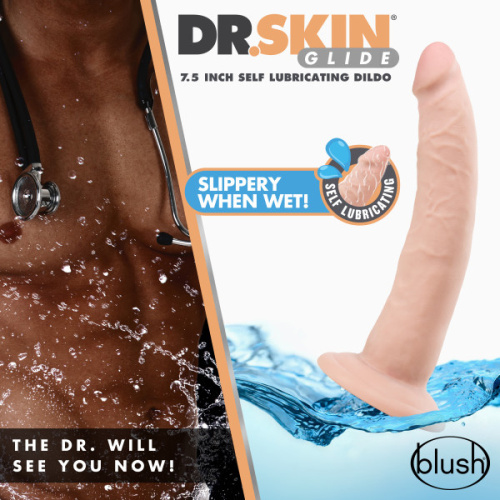 Dr. Skin Glide - 7.5 Inch Self Lubricating Dildo - Vanilla  4