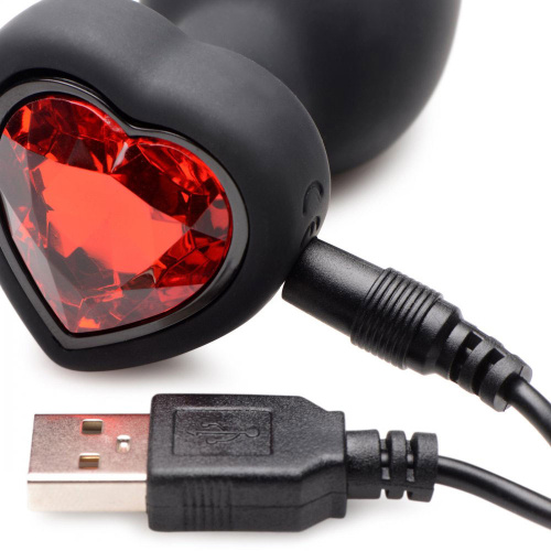 28x Silicone Vibrating Red Heart Anal Plug With Remote - Small  5