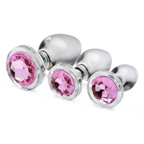Pink Gem Glass Anal Plug Set  2