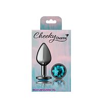 Teal Round Gem Gunmetal Metal Plug - Md