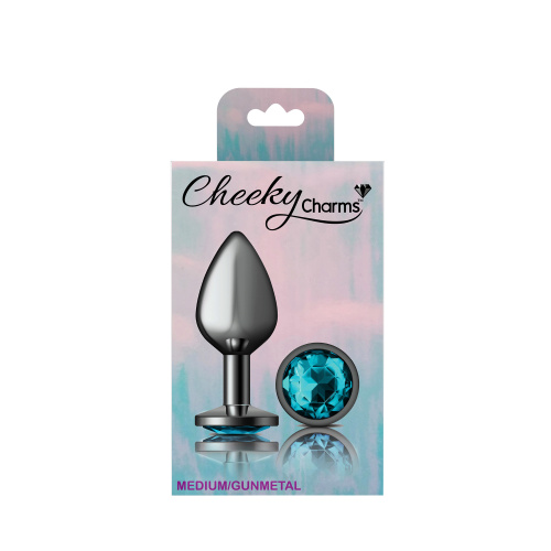 Teal Round Gem Gunmetal Metal Plug - Md