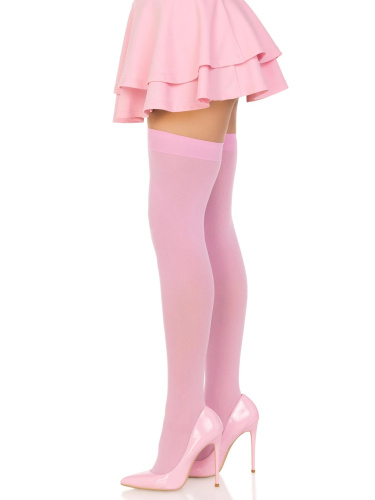 Opaque Nylon Thigh Highs - One Size - Pink  3