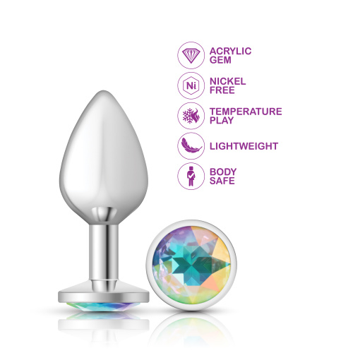 Cheeky Charms-Silver Metal Butt Plug- Round-Clear-Medium  3