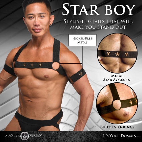 Star Boy Male Chest Harness With Arm Bands - Small/medium - Black  4