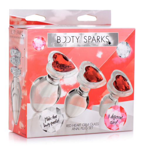 Red Heart Gem Glass Anal Plug Set  2