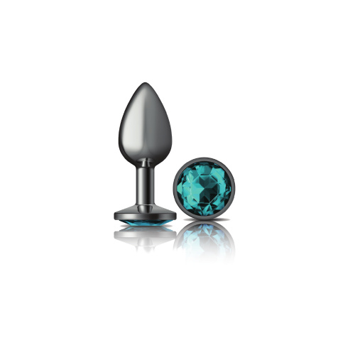 Cheeky Charms-Gunmetal Metal Butt Plug- Round-Teal-Small  2