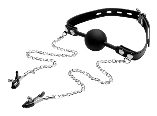 Silicone Ball Gag W/nipple Clamps  2