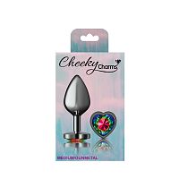 Rainbow Heart Gem Gunmetal Metal Plug - Md