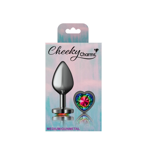 Rainbow Heart Gem Gunmetal Metal Plug - Md