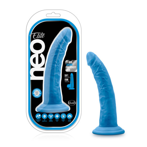 Neo Elite - 7.5 Inch Silicone Dual Density Cock - Neon Blue  2