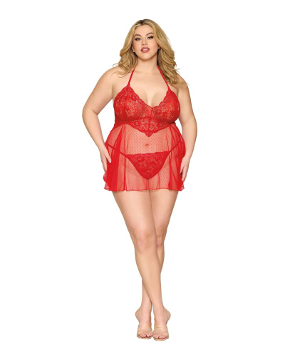 Babydoll and G-String Dmnd - One Size Queen -  Red  2