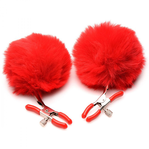 Pom Pom Nipple Clamps - Red  3