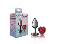 Cheeky Charms-Gunmetal Metal Butt Plug- Heart-Dark Red-Small