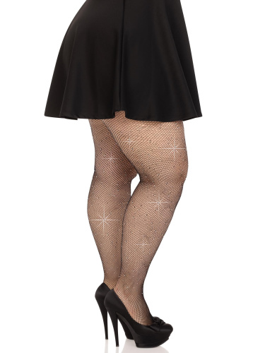 Colby Rhinestone Fishnet Tights - 1x/2x - Black  4