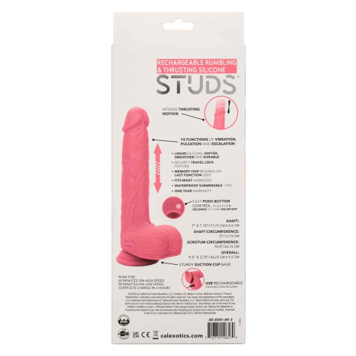 Rechargeable Rumbling and Thrusting Silicone Studs - Pink  2