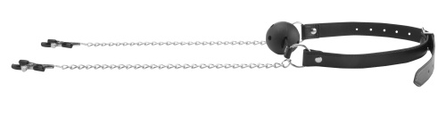 Breathable Ball Gag With Nipple Clamps - Black  5