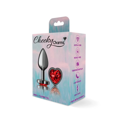 Cheeky Charms-Gunmetal Metal Butt Plug- Heart-Dark Red-Small  5