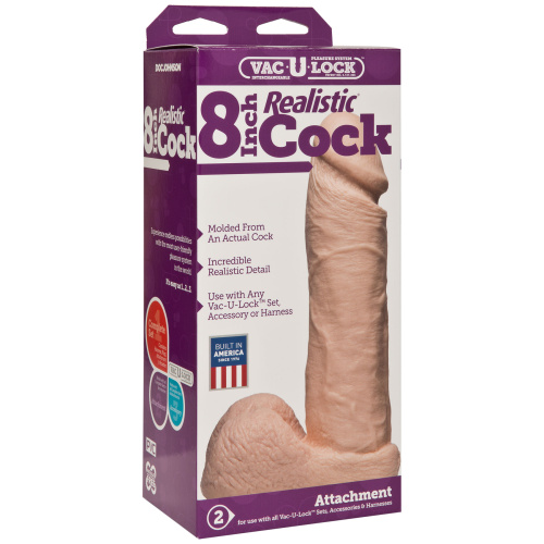 Vac-U-Lock 8 Inch Realistic Cock - White  2