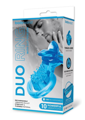 Bodywand Rechargeable Duo Ring With Clit Tickler - Blue  2