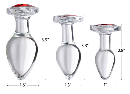Red Heart Gem Glass Anal Plug Set  3