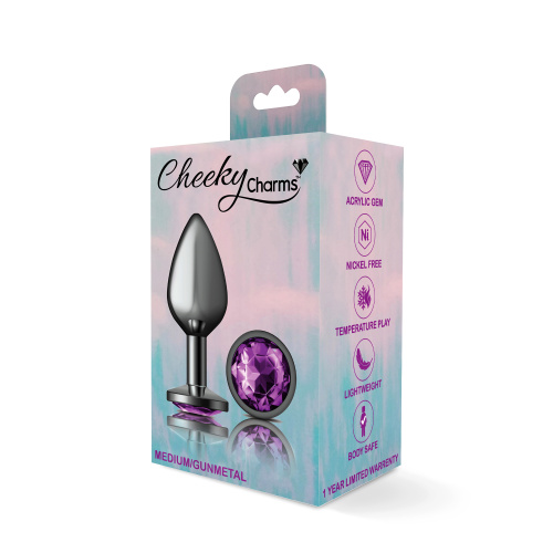 Cheeky Charms-Gunmetal Metal Butt Plug- Round-Deep Purple-Medium  5