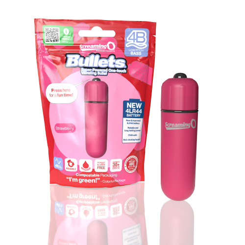 Screaming O 4b - Bullet - Super Powered One Touch  Vibrating Bullet - Strawberry  4