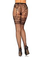 Lace French Cut Faux Garter Net Tights - One Size  Black