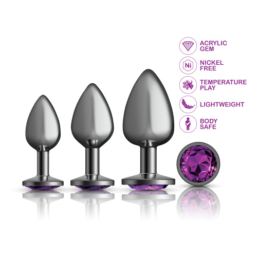 Purple Round Gem Anal Trainer Kit - Gunmetal  3