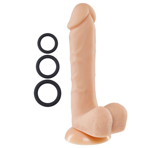 Pro Sensual Premium Silicone 8 Inch Dong With 3  Cockrings - Flesh  2