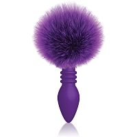 The 9's Cottontails Silicone Bunny Tail Butt Plug  - Ribbed Purple