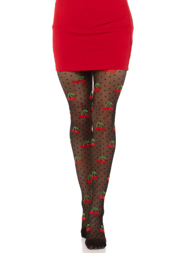 Polka Dot Cherry Tights - One Size - Black  5