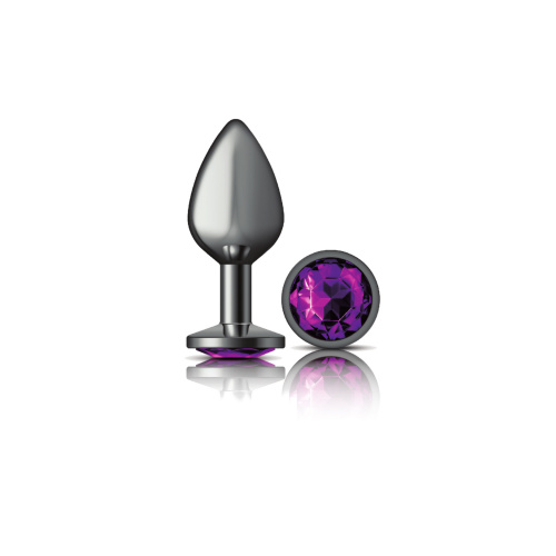 Cheeky Charms-Gunmetal Metal Butt Plug- Round-Deep Purple-Medium  2