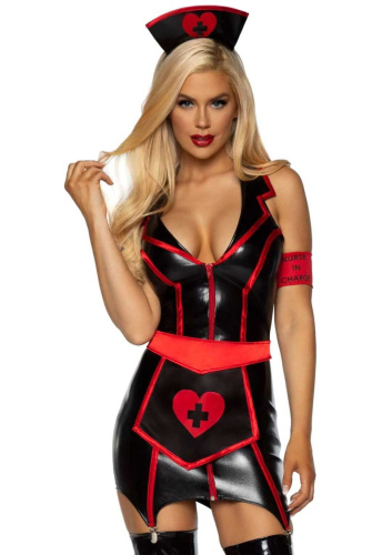 Naughty Nurse Costume - Large - Black/red  2