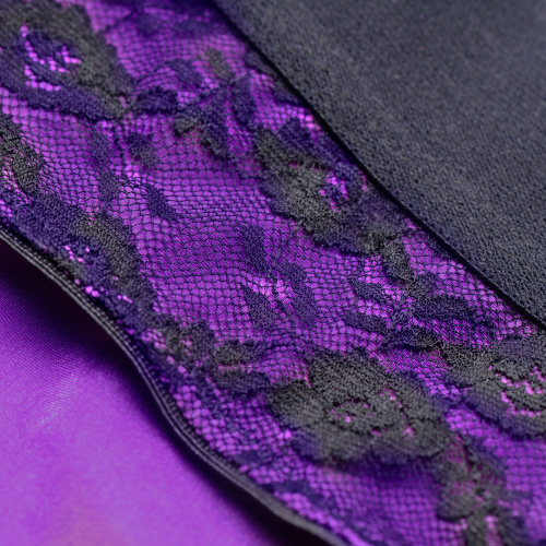 Lace Envy Crotchless Panty Harness - S/ M Black and Purple  4