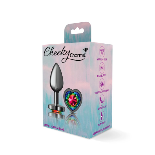 Cheeky Charms-Gunmetal Metal Butt Plug- Heart-Rainbow-Small  5