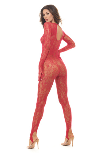 Split Up Lace Bodystocking - Red - Os  2