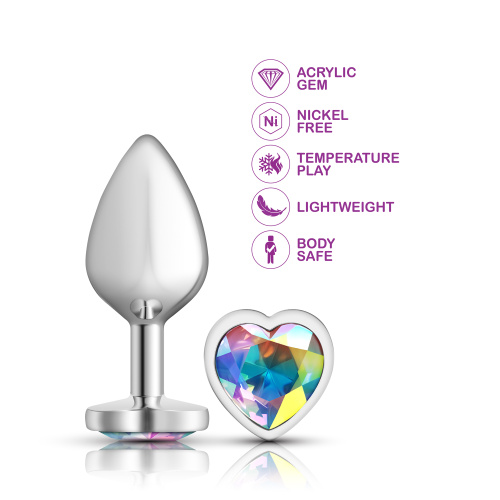 Clear Iridescent Heart Gem Silver Metal Plug - Md  3