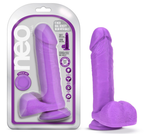 Neo - 8 Inch Dual Density Dildo - Neon Purple  5