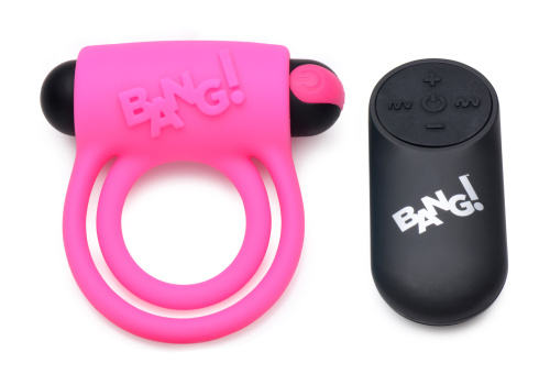Bang - Silicone Cock Ring and Bullet With Remote Control - Pink  2