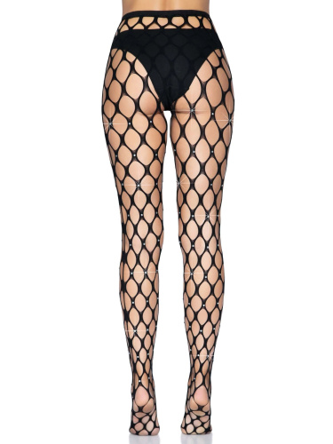 Rhinestone Pothole Net Tights - One Size - Black  5